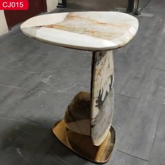 △【精品】千匠一品轻奢现代风格优质不锈钢拉丝+真空镀钛金颜色+岩板边几-CJ015-J