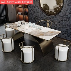 千匠一品 现代风格+不锈钢+座包+茶台主人椅+茶台客人椅-S