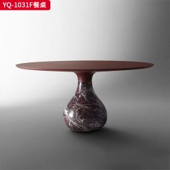 △【精品】千匠一品 轻奢现代 实心紫罗红天然石雕刻底架+天然石紫罗红台面 YQ-1031F餐桌-F