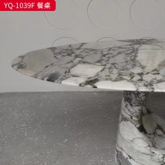 △【精品】千匠一品 轻奢现代 海洋风暴天然石实心雕刻+天然石海洋风暴台面  YQ-1039F餐桌-F