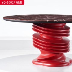 △【精品】千匠一品 轻奢现代 实心玻璃钢树脂烤漆框架+天然石紫罗红台面 YQ-1062F餐桌-F