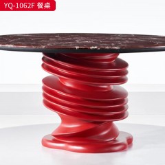 △【精品】千匠一品 轻奢现代 实心玻璃钢树脂烤漆框架+天然石紫罗红台面 YQ-1062F餐桌-F