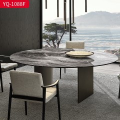 △【精品】千匠一品 轻奢现代 不锈钢灰钢色脚架+天然石威尼斯棕台面 YQ-1088F餐桌-F