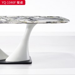 △【精品】千匠一品 轻奢现代 实心玻璃钢树脂烤漆框架+天然石冷翡翠台面 YQ-1046F餐桌-F