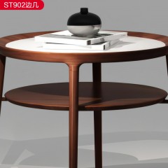 △【精品】千匠一品轻奢新中式风格优质小乌金木框架+小乌金木+铜套+岩板边几-ST902-X