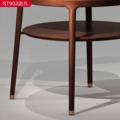 △【精品】千匠一品轻奢新中式风格优质小乌金木框架+小乌金木+铜套+岩板边几-ST902-X