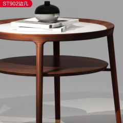 △【精品】千匠一品轻奢新中式风格优质小乌金木框架+小乌金木+铜套+岩板边几-ST902-X