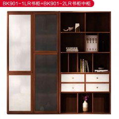 △【精品】千匠一品轻奢新中式风格优质小乌金木框架+楸木层板+抽屉+小乌铜质拉手书柜-BK901-1LR-X
