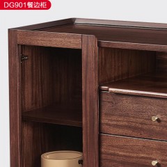 △【精品】千匠一品轻奢新中式风格优质小乌金木框架+楸木层板+抽屉+小乌金木+装饰条+玻璃+铜质拉手餐边柜-DG901-X