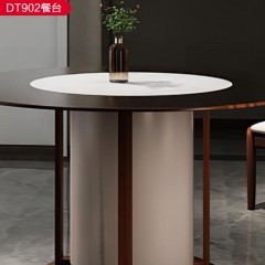 △【精品】千匠一品轻奢新中式风格优质小乌金木框架+楸木+五金脚+内嵌岩板转盘餐台-DT902-X