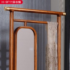 千匠一品新中式风格优质主材黄檀木框架+辅材楸木抽屉+铜质拉手穿衣镜-H-9F11-X