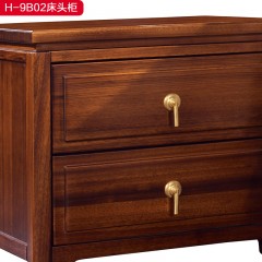 千匠一品新中式风格优质主材黄檀木框架+辅材楸木抽屉+铜质拉手床头柜-H-9B02-X