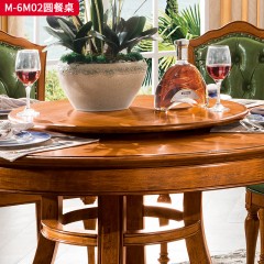 △千匠一品 美式风格桃花心木+多层实木板+实木圆餐台餐桌带转盘-M-6M02-S