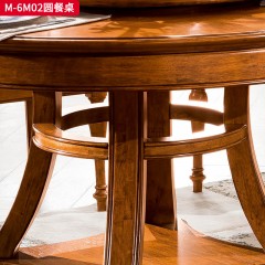 △千匠一品 美式风格桃花心木+多层实木板+实木圆餐台餐桌带转盘-M-6M02-S