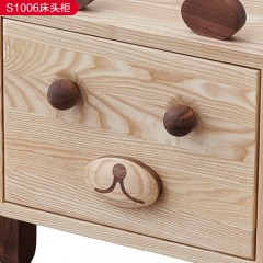 千匠一品北欧极简风格优质主体白蜡木+脚是胡桃木床头柜-S1006-X