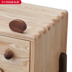 千匠一品北欧极简风格优质主体白蜡木+脚是胡桃木床头柜-S1006-X