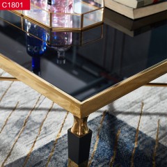 △【精品】千匠一品意式轻奢风格优质不锈钢封釉+黑色钢化玻璃1m茶几-C1801-X
