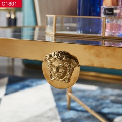 △【精品】千匠一品意式轻奢风格优质不锈钢封釉+黑色钢化玻璃1m茶几-C1801-X