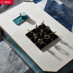 △【精品】千匠一品轻奢意式风格优质人造大理石+不锈钢封釉1.3m茶几-C1803-X
