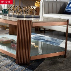 △【精品】千匠一品轻奢意式风格优质人造大理石+不锈钢封釉1.3m茶几-C1803-X