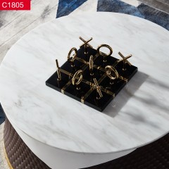 △【精品】千匠一品轻奢意式风格优质不锈钢扪皮（仿真皮）+人造大理石茶几-C1805-X