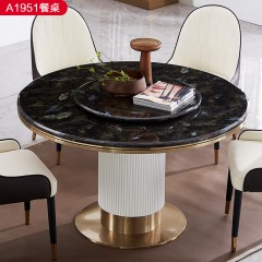 △【精品】千匠一品轻奢意式风格优质人造大理石+不锈钢封釉1.3m餐桌-A1951-X