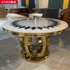 △【精品】千匠一品轻奢意式风格优质人造大理石+不锈钢封釉1.3m餐桌-A1952-X