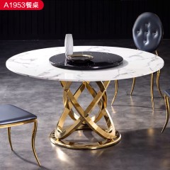 △【精品】千匠一品轻奢意式风格优质人造大理石+不锈钢封釉1.3m餐桌-A1953-X