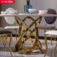 △【精品】千匠一品轻奢意式风格优质人造大理石+不锈钢封釉1.3m餐桌-A1953-X