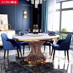 △【精品】千匠一品轻奢意式风格优质人造大理石+不锈钢封釉1.3m餐桌-A1954-X