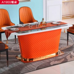 △【精品】千匠一品轻奢意式风格优质人造大理石+不锈钢封釉1.6m餐桌-A1955-X