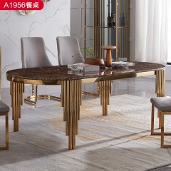 △【精品】千匠一品轻奢意式风格优质人造大理石+不锈钢封釉密度高海绵+不锈钢扪皮（仿真皮）1.6m餐桌椅-A1956-X