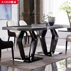 △【精品】千匠一品轻奢意式风格优质人造大理石+不锈钢封釉1.8m餐桌-A1959-X