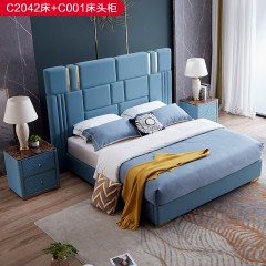 △【精品】千匠一品轻奢意式风格优质高级磨砂皮不锈钢1.8m床-C2042-X