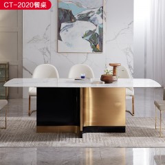 △【精品】千匠一品轻奢意式风格优质人造大理石+不锈钢封釉1.6m餐桌-CT-2020-X