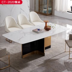 △【精品】千匠一品轻奢意式风格优质人造大理石+不锈钢封釉1.6m餐桌-CT-2020-X