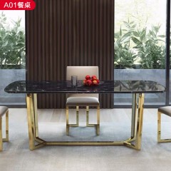 △【精品】千匠一品轻奢意式风格优质人造大理石+不锈钢封釉1.4m餐桌-A01-X