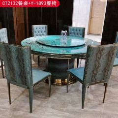 △【精品】千匠一品轻奢意式风格优质人造大理石+不锈钢封釉1.3m餐桌-CT2132-X