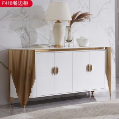 △【精品】千匠一品轻奢意式风格优质高密度板+环保漆不锈钢+人造大理石1.5m餐边柜-F418-X