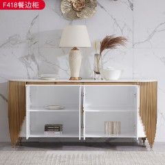 △【精品】千匠一品轻奢意式风格优质高密度板+环保漆不锈钢+人造大理石1.5m餐边柜-F418-X