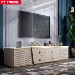 【精品】千匠一品轻奢意式风格优质进口岩板+不锈钢镀金+板木结构扪高端超纤皮刺绣工艺匠心制作电视柜D2112-W