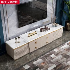 【精品】千匠一品轻奢意式风格优质进口岩板+不锈钢镀金+板木结构扪高端超纤皮刺绣工艺匠心制作电视柜D2112-W