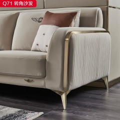 【精品】千匠一品 现代轻奢亲肤纳帕皮+不锈钢+实木框架+转角沙发-Q71-S