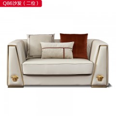 【精品】千匠一品 现代轻奢纳帕皮真皮沙发+高密度海绵+拉丝香槟金不锈钢沙发-Q86-S