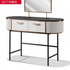 【精品】千匠一品 现代轻奢碳素钢脚+板木结合+岩板梳妆台妆镜-QC118-S