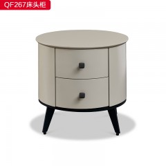 【精品】千匠一品 现代轻奢板木结合+浅灰色哑光油漆+碳素钢脚床头柜-QF267-S