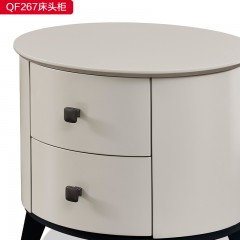【精品】千匠一品 现代轻奢板木结合+浅灰色哑光油漆+碳素钢脚床头柜-QF267-S