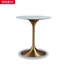 【精品】千匠一品 现代轻奢拉丝香槟金不锈钢+岩板恰谈桌-3#-S