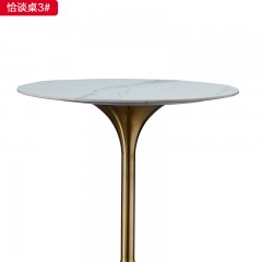 【精品】千匠一品 现代轻奢拉丝香槟金不锈钢+岩板恰谈桌-3#-S