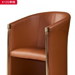 【精品】千匠一品现代轻奢纳帕皮+拉丝香槟金不锈钢单椅-X125-X